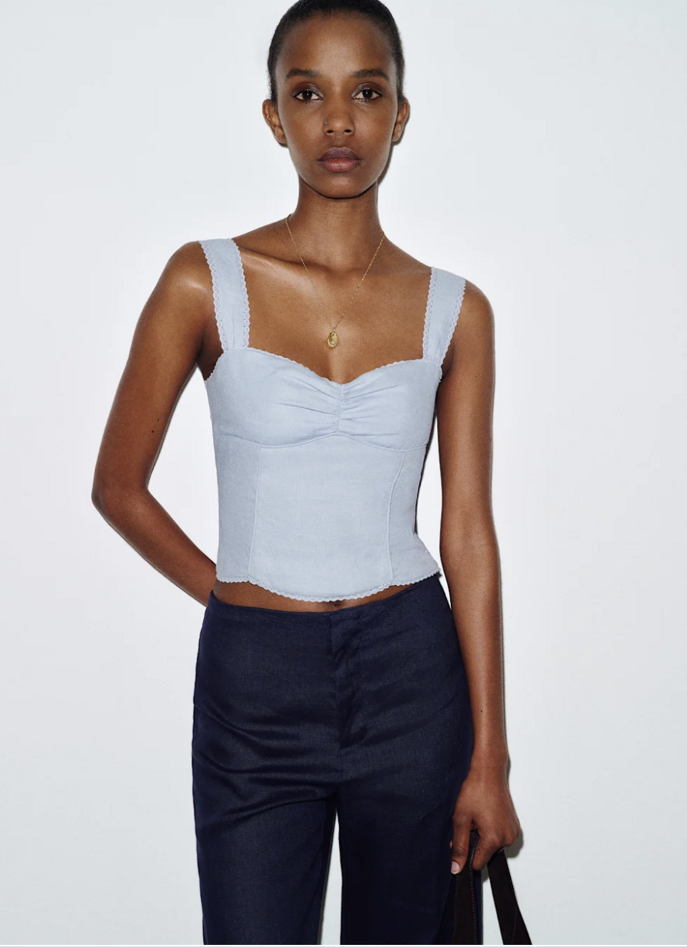 Reformation Zanna Linen Top Blue - Size 2